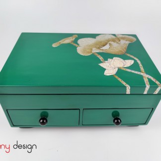 Blue rectangular lacquer cabinet with 2 small drawers hand-painted with lotus 20*30*H14cm